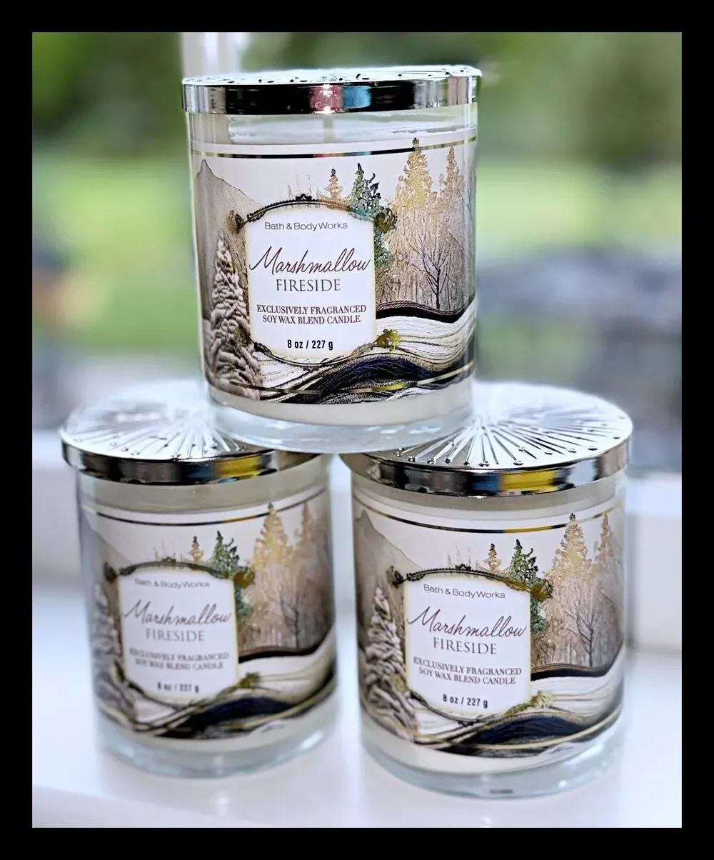 Lot of 3 Bath & Body Works Marshmallow Fireside Single Wick Candle